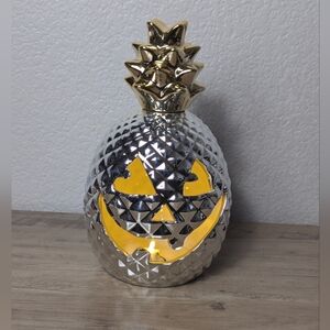 Halloween Pineapple silver gold Jack O Lantern Light Up Mercury Glass Decor